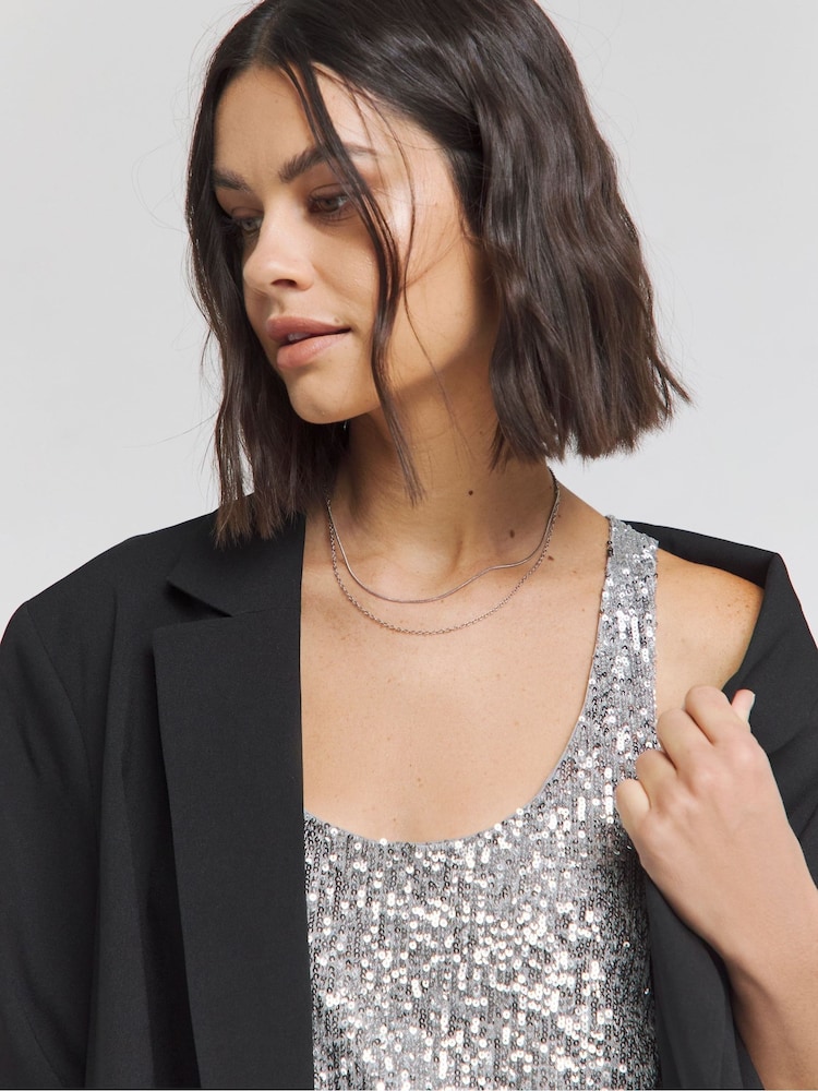Simply Be Silver Sequin Scoop Neck Vest - Image 4 of 4