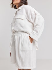 Simply Be White Cheesecloth Shorts - Image 1 of 4
