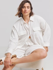 Simply Be White Cheesecloth Shorts - Image 3 of 4