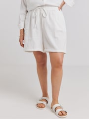 Simply Be White Cheesecloth Shorts - Image 4 of 4