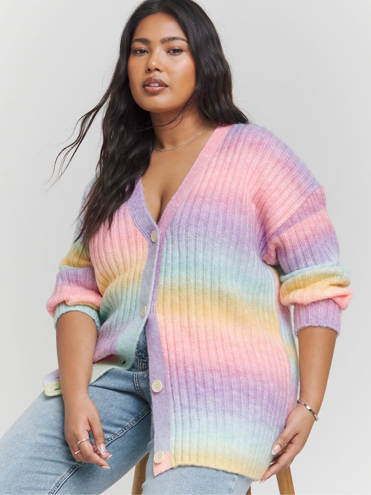 Simply Be Blue Boyfriend Ombre Cardigan - Image 1 of 4
