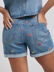 Simply Be Blue Simply Be Embroidered Denim Mom Shorts - Image 2 of 4