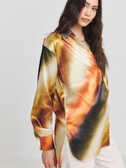 Simply Be Brown Oversized Satin Shirt - Image 1 of 4
