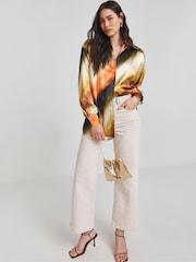 Simply Be Brown Oversized Satin Shirt - Image 3 of 4