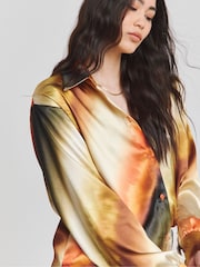 Simply Be Brown Oversized Satin Shirt - Image 4 of 4