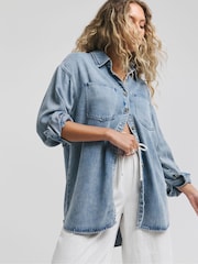 Simply Be Blue Lightweight Oversized Shirt - Image 1 of 4