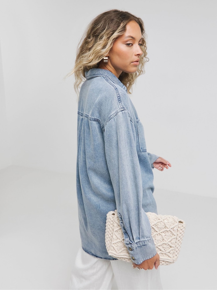 Simply Be Blue Lightweight Oversized Shirt - Image 2 of 4