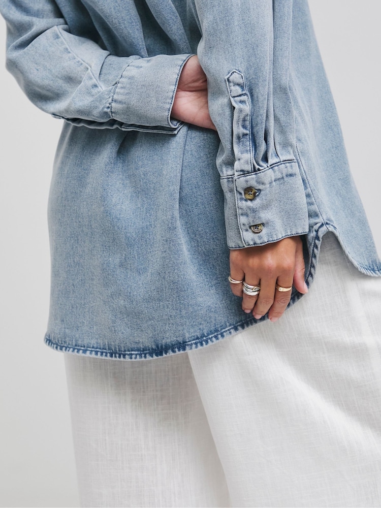 Simply Be Blue Lightweight Oversized Shirt - Image 4 of 4