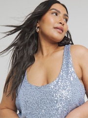 Simply Be Blue Sequin Scoop Neck Vest - Image 4 of 4