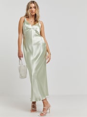Simply Be Green Satin Cami Slip Dress - Image 1 of 3