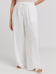 Simply Be White Cheesecloth Wide Leg Trousers - Image 1 of 5