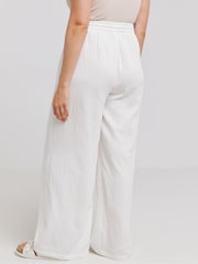 Simply Be White Cheesecloth Wide Leg Trousers - Image 2 of 5