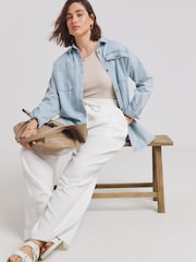 Simply Be White Cheesecloth Wide Leg Trousers - Image 3 of 5