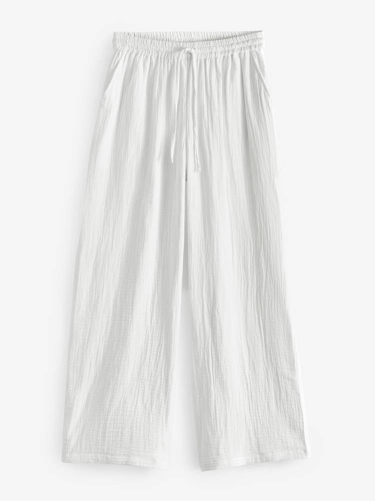 Simply Be White Cheesecloth Wide Leg Trousers - Image 5 of 5