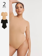 Simply Be Black & Nude Magisculpt Smoothing T-Shirt Bodysuits 2 Pack - Image 1 of 4