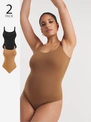 Simply Be Black & Dark Nude Magisculpt Smoothing Bodysuit 2 Pack - Image 1 of 4