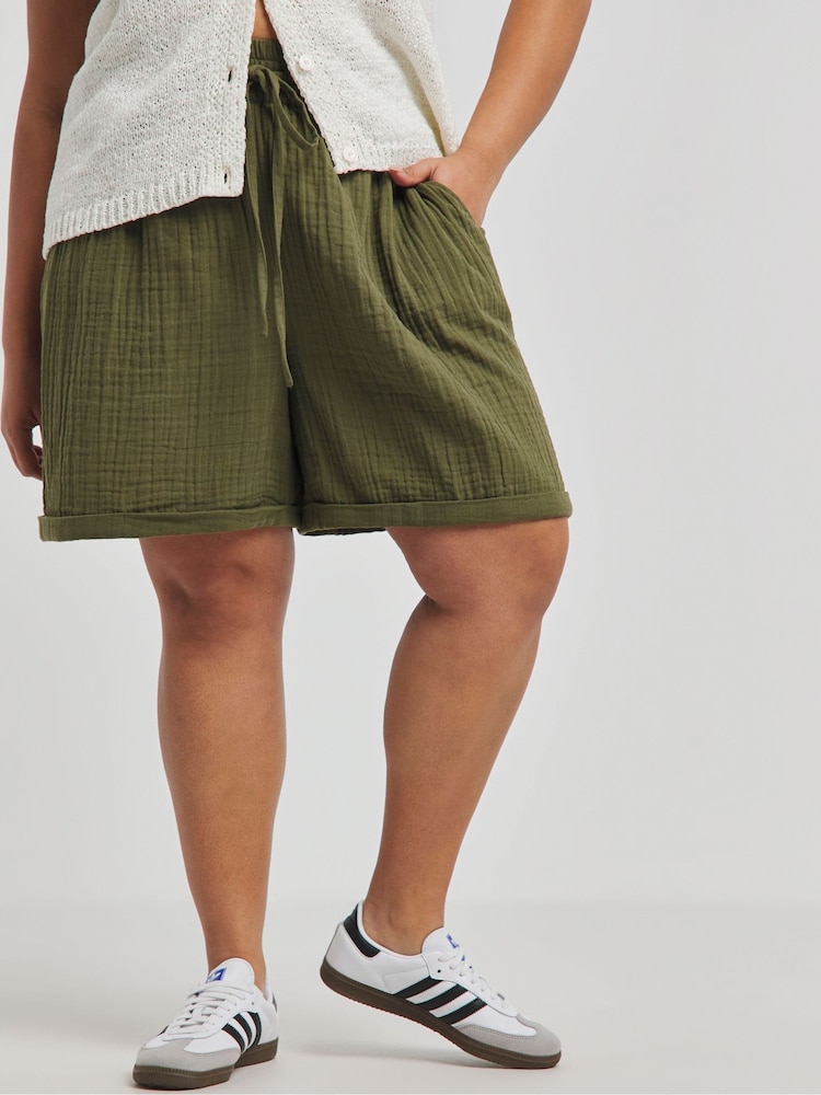 Simply Be Green Cheesecloth Shorts - Image 1 of 4