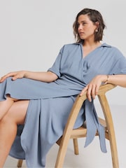 Simply Be Blue Blue Textured Wrap Midi Dress - Image 1 of 4
