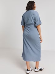 Simply Be Blue Blue Textured Wrap Midi Dress - Image 2 of 4