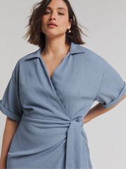 Simply Be Blue Blue Textured Wrap Midi Dress - Image 4 of 4