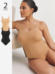 Simply Be Black Magisculpt Smoothing Vest Black/Nude Bodysuit 2 Pack - Image 1 of 4