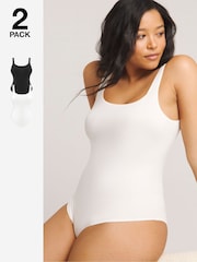 Simply Be Black & White Magisculpt Smoothing Bodysuit 2 Pack - Image 1 of 4