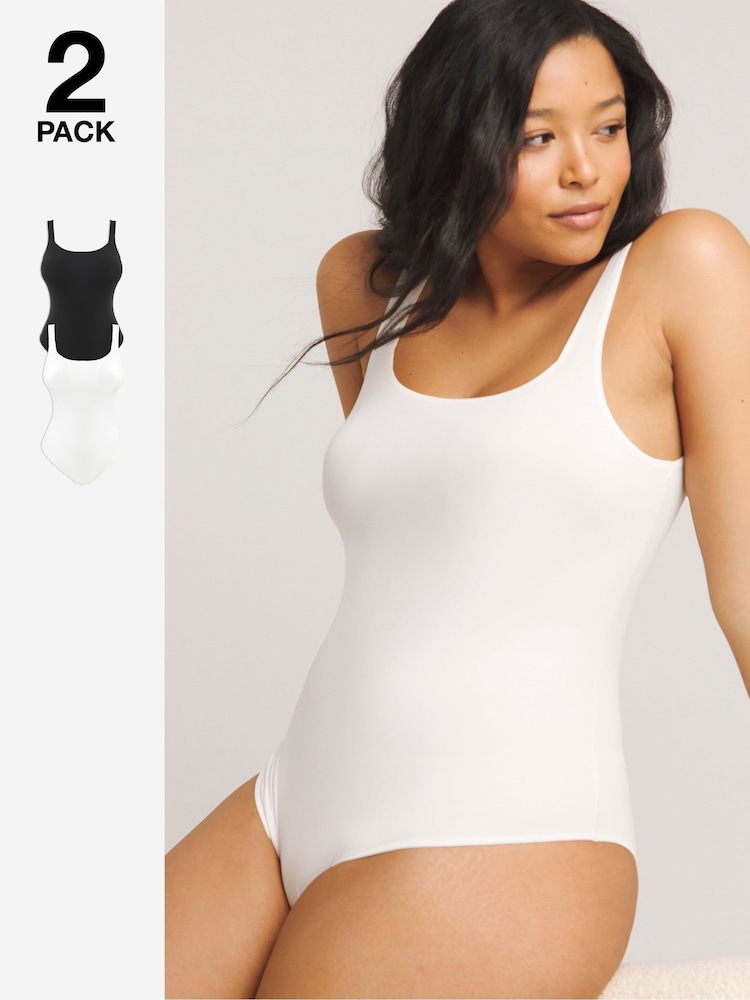 Simply Be Black & White Magisculpt Smoothing Bodysuit 2 Pack - Image 1 of 4