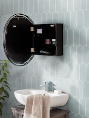 Black Contemporary Wire Round Mirror Wall Cabinet - Image 2 of 9