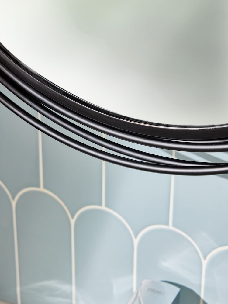 Black Contemporary Wire Round Mirror Wall Cabinet - Image 3 of 9