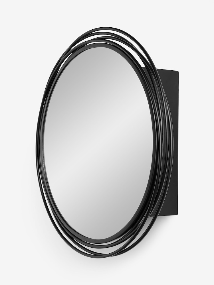 Black Contemporary Wire Round Mirror Wall Cabinet - Image 5 of 9