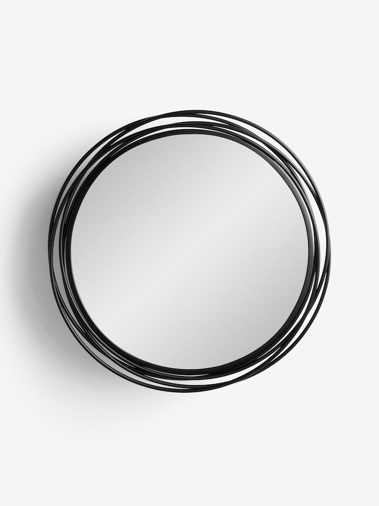 Black Contemporary Wire Round Mirror Wall Cabinet - Image 6 of 9