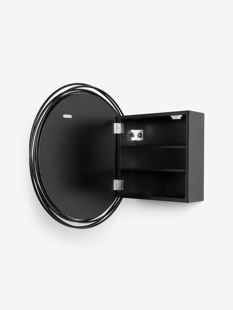 Black Contemporary Wire Round Mirror Wall Cabinet - Image 7 of 9
