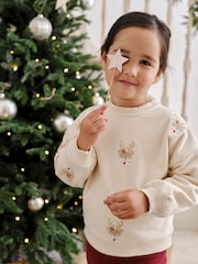 JoJo Maman Bébé Natural Reindeer Sweatshirt - Image 1 of 4