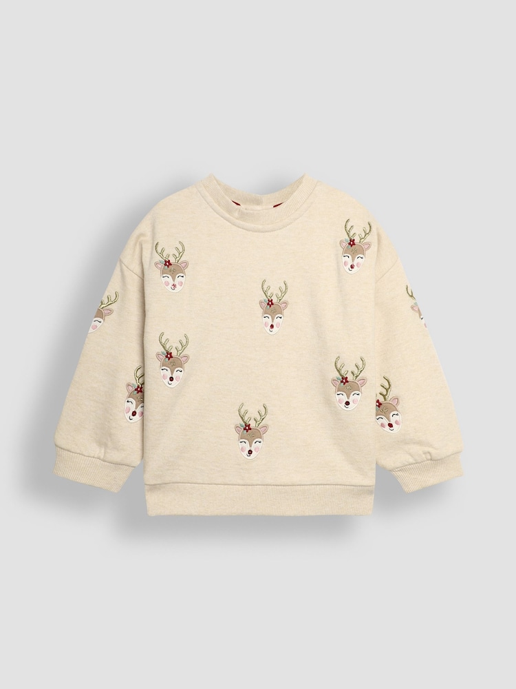 JoJo Maman Bébé Natural Reindeer Sweatshirt - Image 2 of 4