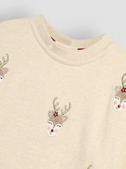 JoJo Maman Bébé Natural Reindeer Sweatshirt - Image 4 of 4