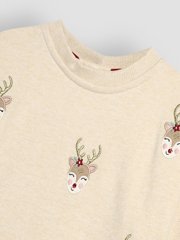 JoJo Maman Bébé Natural Reindeer Sweatshirt - Image 4 of 4