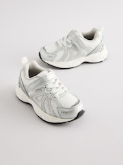White/Silver Touch Fastening Mesh Trainers - Image 1 of 5