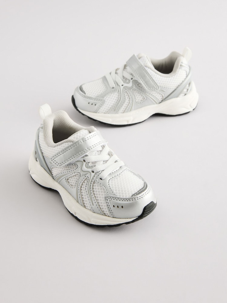 White/Silver Touch Fastening Mesh Trainers - Image 1 of 5 White/Silver Touch Fastening Mesh Trainers - Image 1 of 5