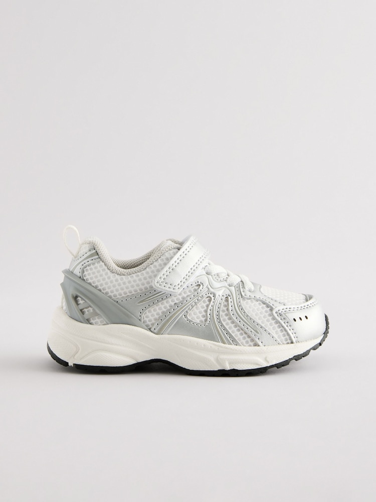 White/Silver Touch Fastening Mesh Trainers - Image 2 of 5 White/Silver Touch Fastening Mesh Trainers - Image 2 of 5