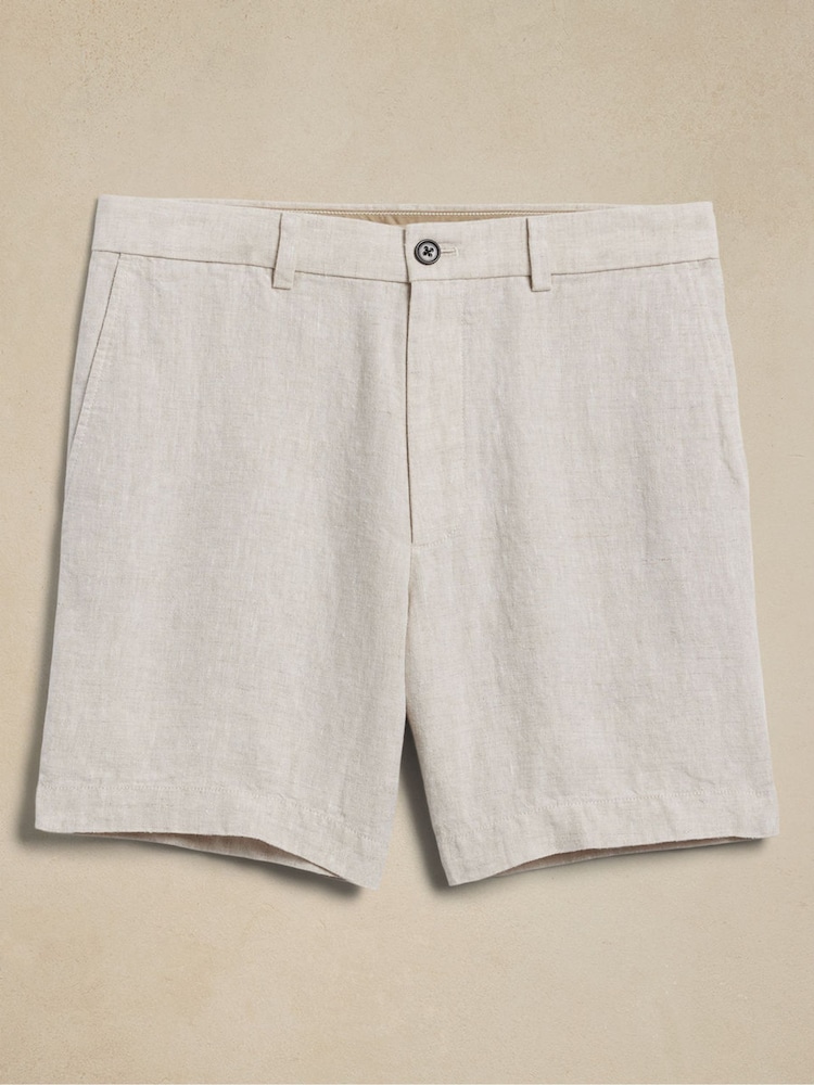 Серо-коричневый - Banana Republic Lino Slim Fit 100% Linen 7"" Shorts - Image 4 of 4