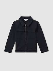 Reiss Navy Ventura Teen Twill Zip-Front Jacket - Image 1 of 3
