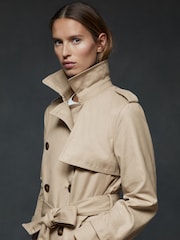 Reiss Stone Double Breasted Hooded Insert Trench Coat - Image 1 of 5