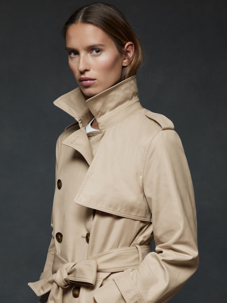 Reiss Stone Double Breasted Hooded Insert Trench Coat - Image 1 of 5
