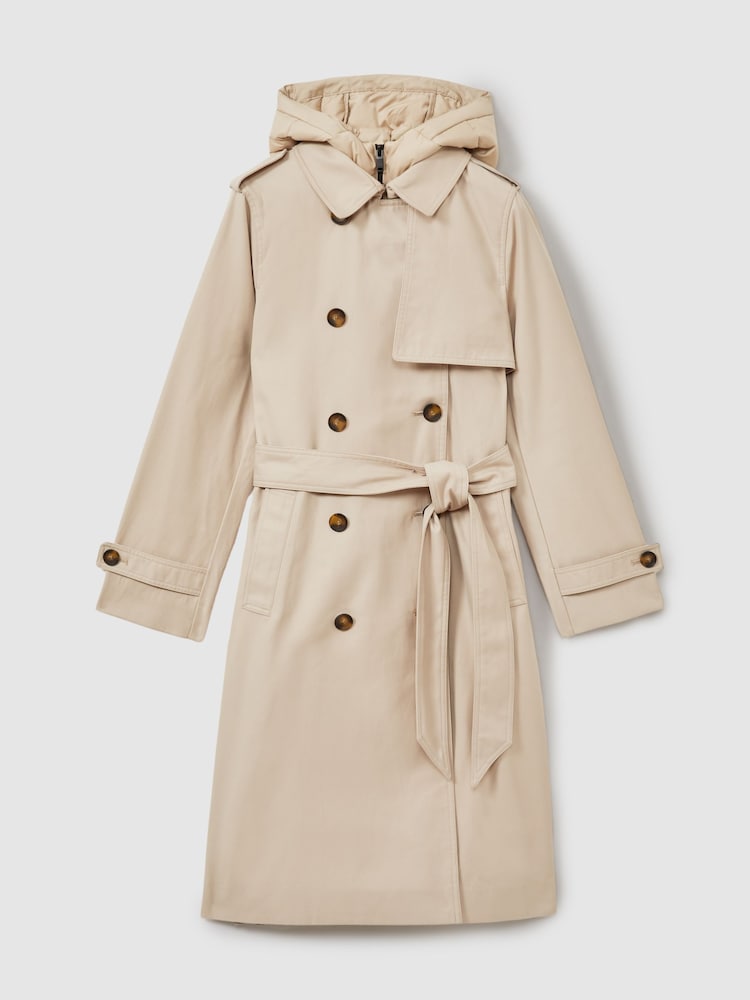 Reiss Stone Double Breasted Hooded Insert Trench Coat - Image 2 of 5