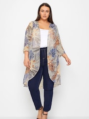 Evans Palm Print Brown Kimono - Image 1 of 1