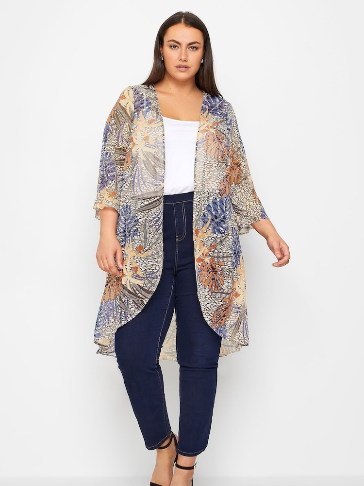 Evans Palm Print Brown Kimono - Image 1 of 1