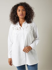 Evans Curve Embroidered Floral 100% Cotton White Shirt - Image 1 of 5
