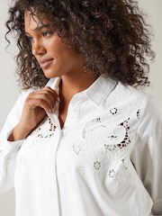 Evans Curve Embroidered Floral 100% Cotton White Shirt - Image 4 of 5