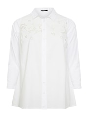 Evans Curve Embroidered Floral 100% Cotton White Shirt - Image 5 of 5