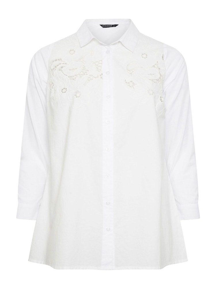 Evans Curve Embroidered Floral 100% Cotton White Shirt - Image 5 of 5